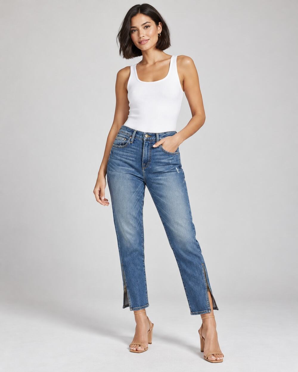 FRAME Le Boy Cropped Boyfriend Jeans Zip Ankle Medium Blue Size 27